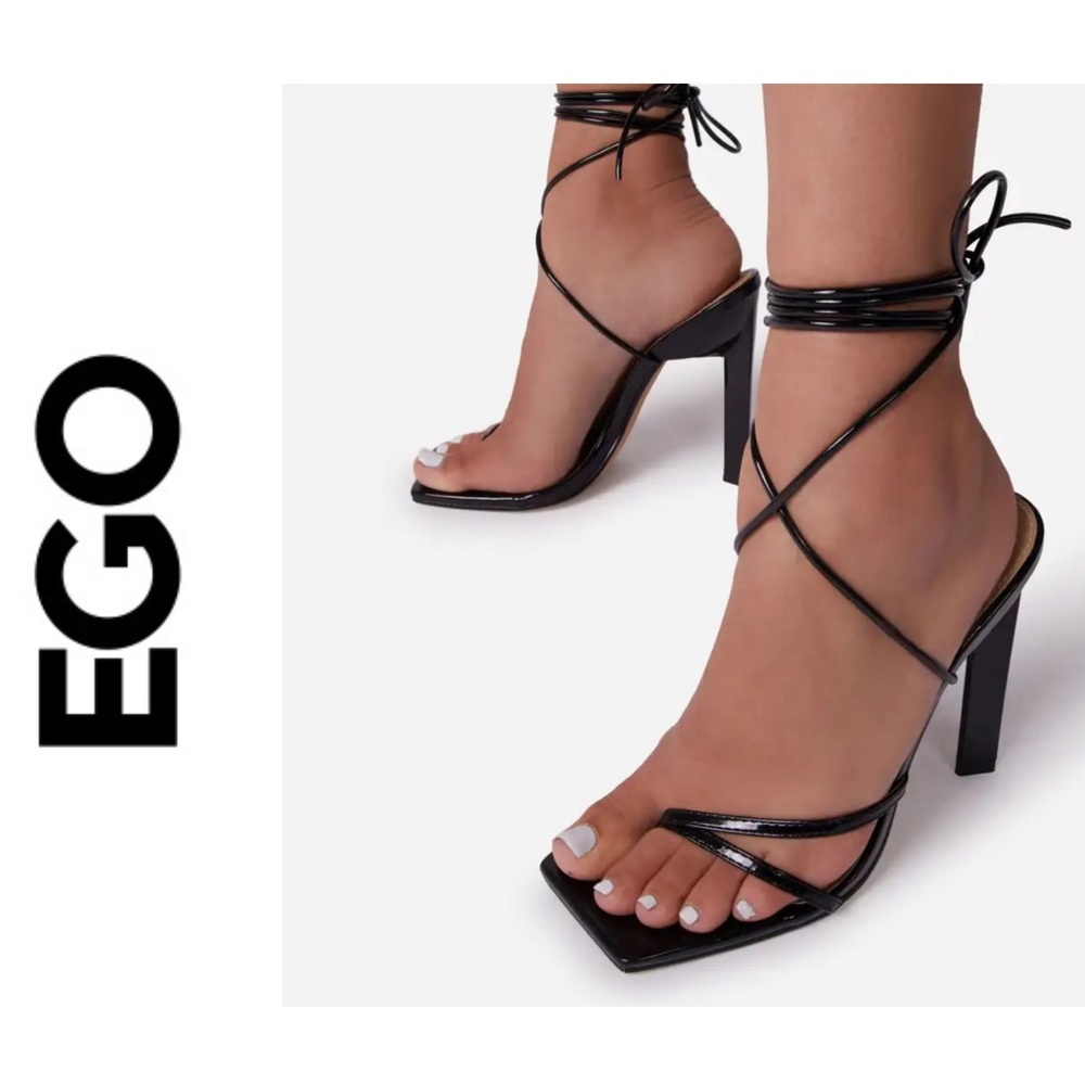 Ego Official Black Patent Strappy Square Toe Heel